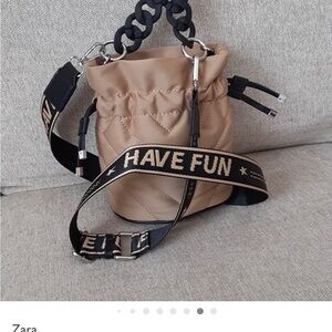 Zara Tan Quilted Bag with Black Strap